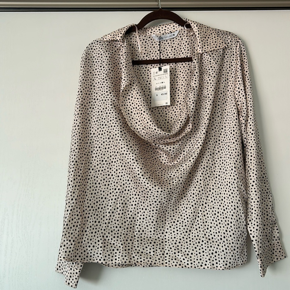 ZARA Scoop Neck Polkadot Collared Blouse (L)